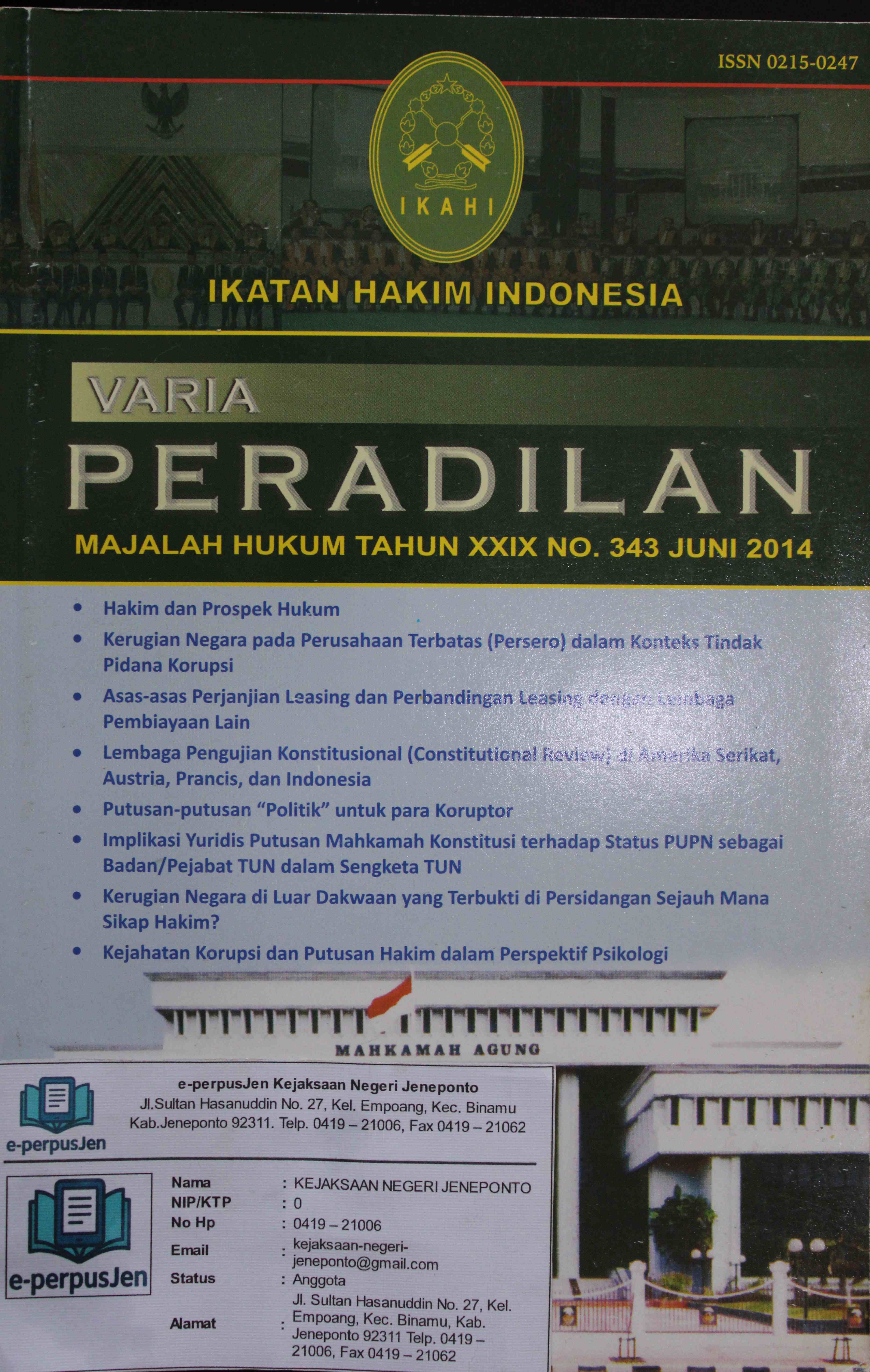 Varia Peradilan Majalah Hukum Tahun XXIX No 343 Juni 2014